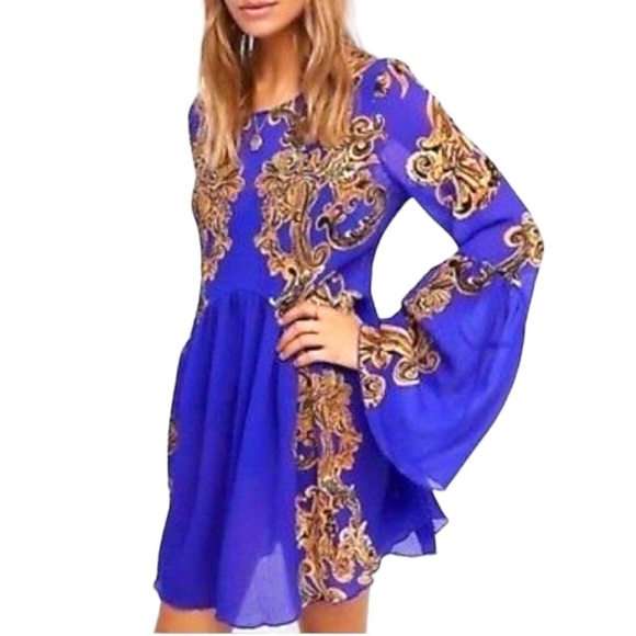 COPY - FREE People Blue symphony lightweight flowy mini dress/top w bell sleeves - Picture 1 of 16